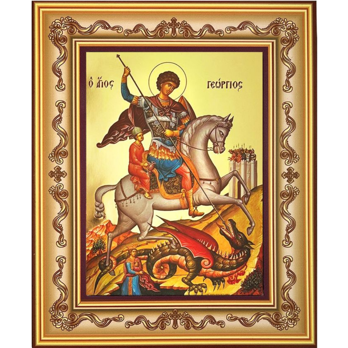 Saint George, Orthodox Byzantine Framed Icon with Stand