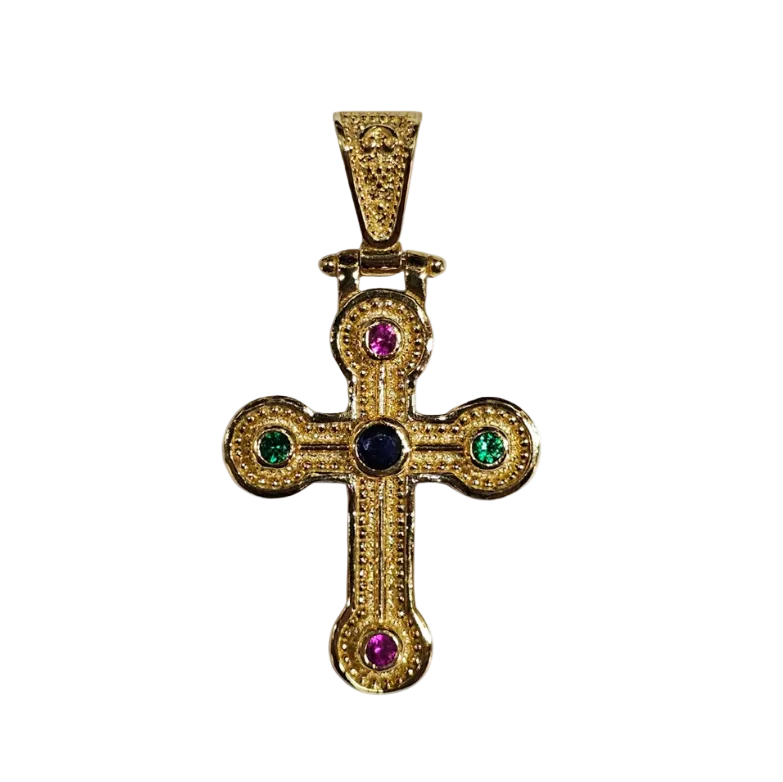Silver Cross Gold-plated with Emerald Stones Main image