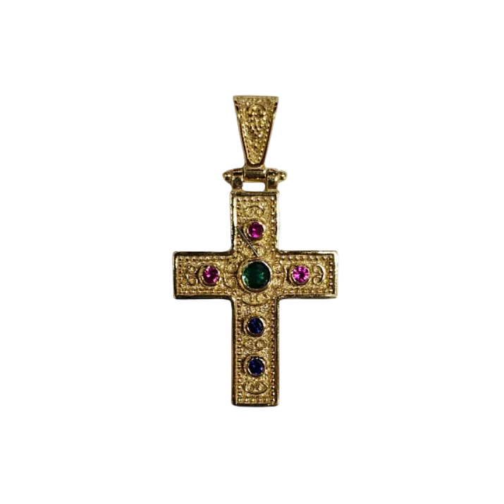 Silver Cross Gold-plated with Emerald and Purple Stones