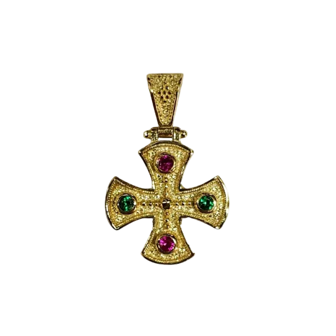Silver Cross Gold-plated with Purple and Emerald Stones