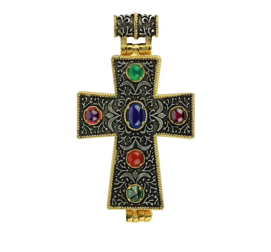 Silver Cross with 6 Colorful Stones Main image
