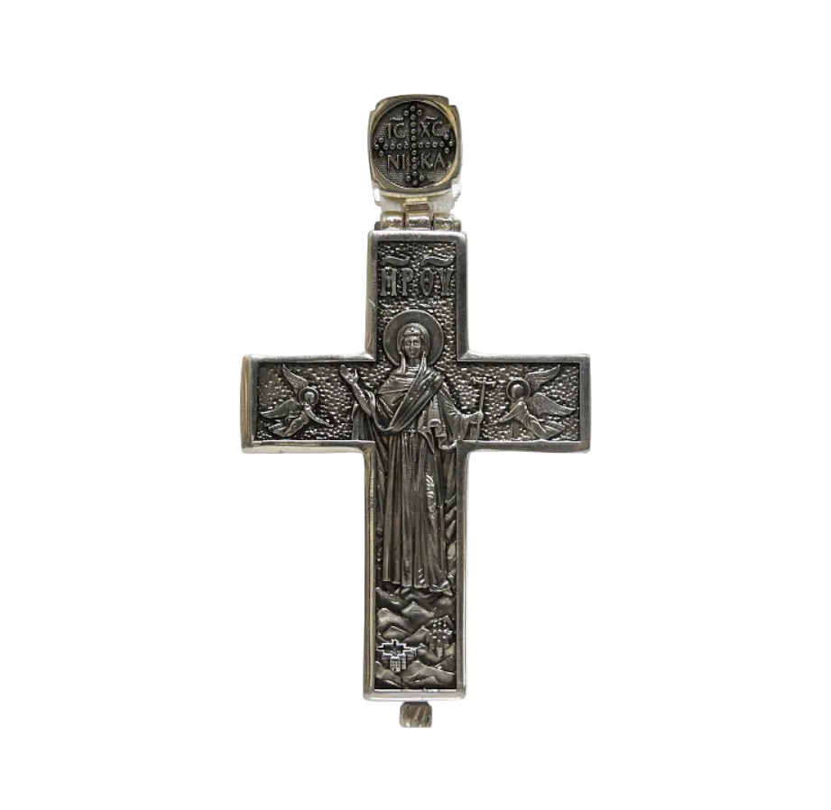 Silver Cross with Virgin Mary Holy Skepe