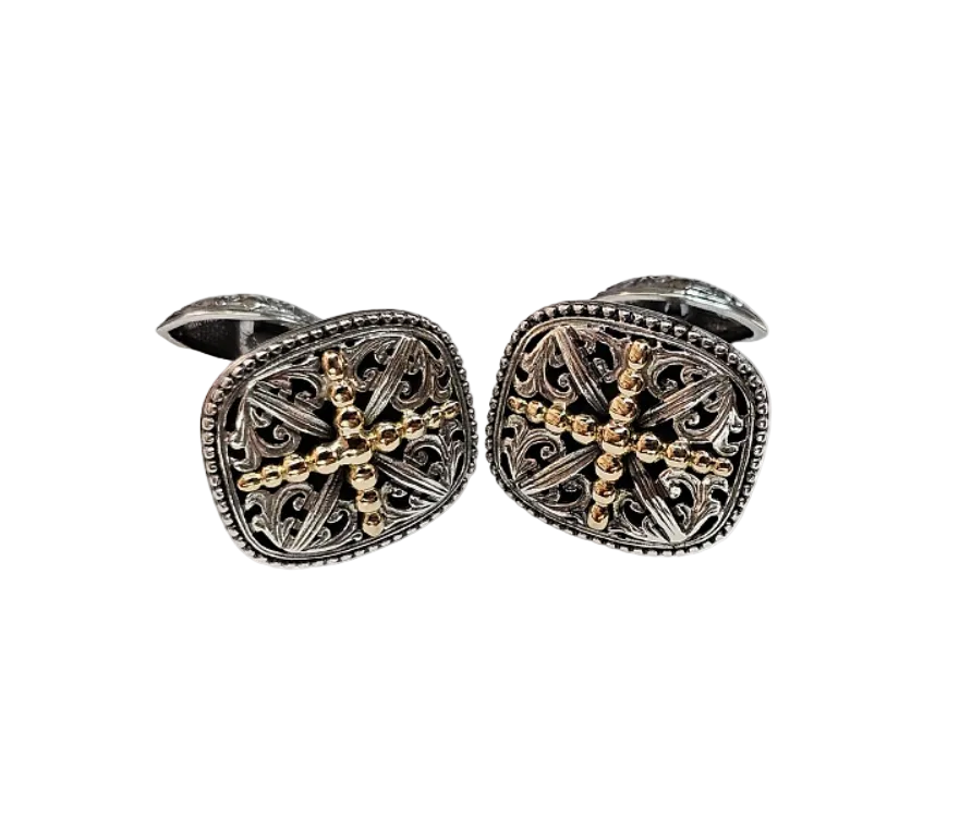 Silver Cufflinks with Gold-plated Cross
