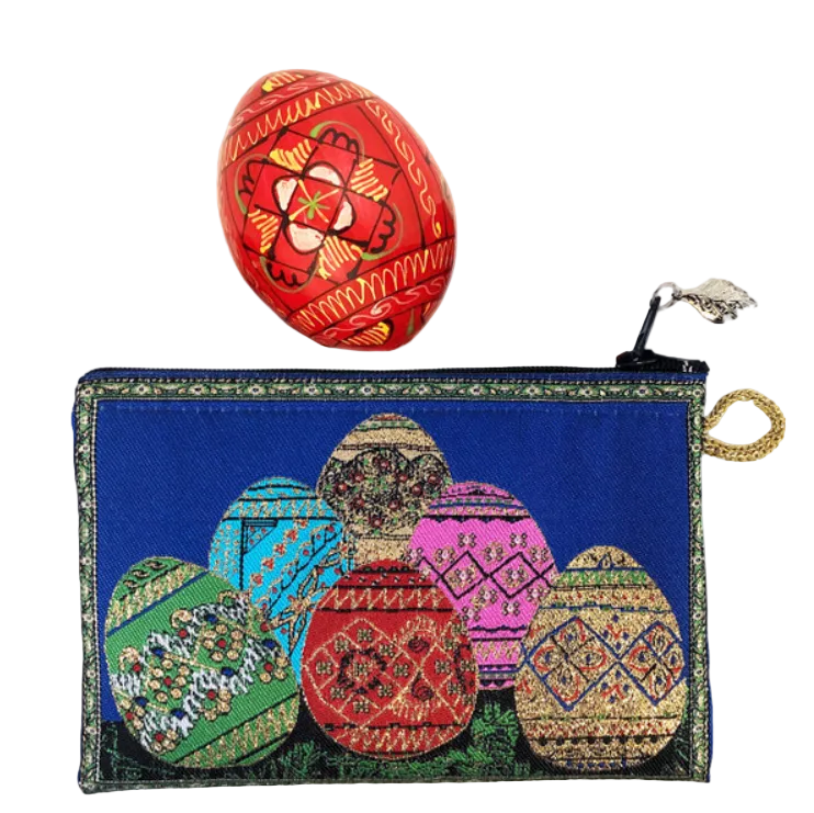 Tapestry pouch with one wooden Pysanky egg Main image