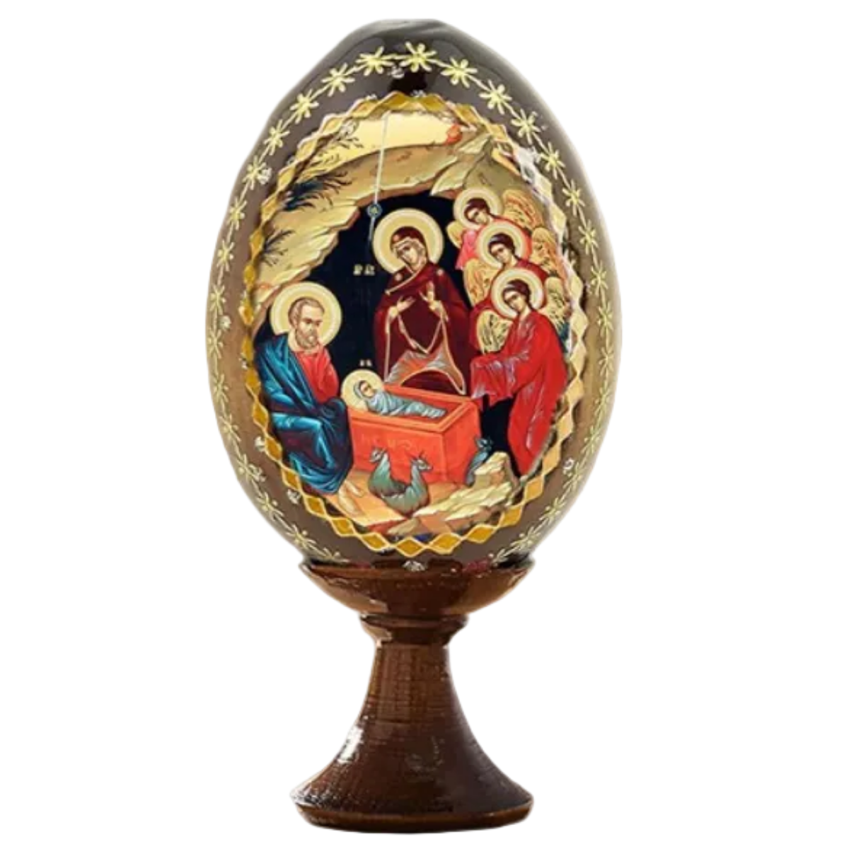 Wood Egg on stand with Angelic Nativity icon, version 2 Main image