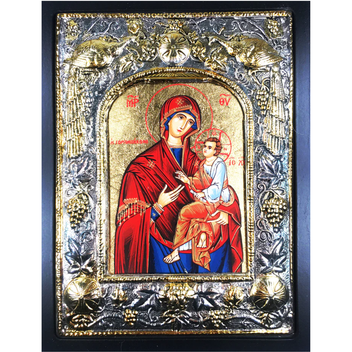 Theotokos - Quick to Hear, Silk-screen Icon, Silver border Main image