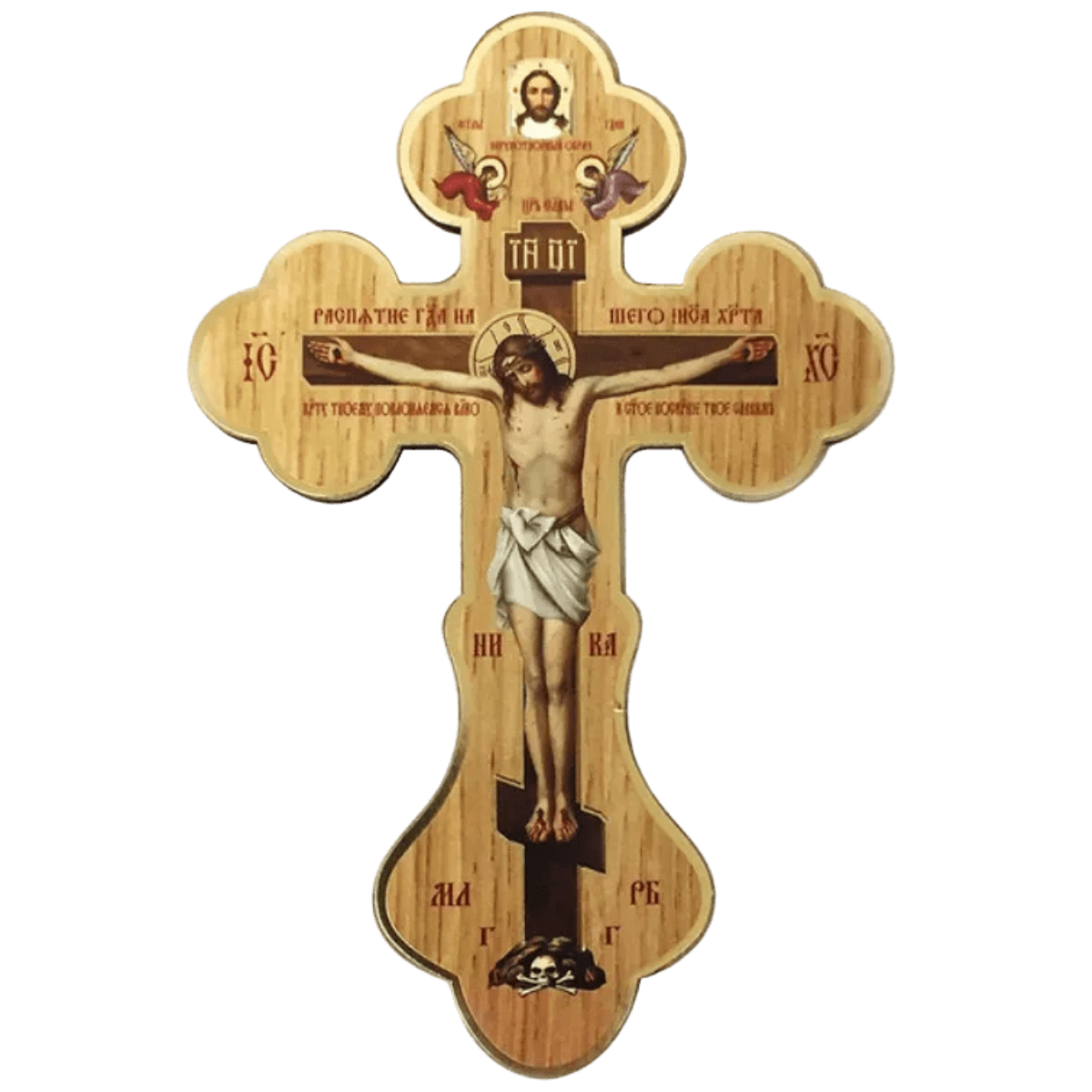 Wood Wall Cross, budded with crucifixion icon Main image