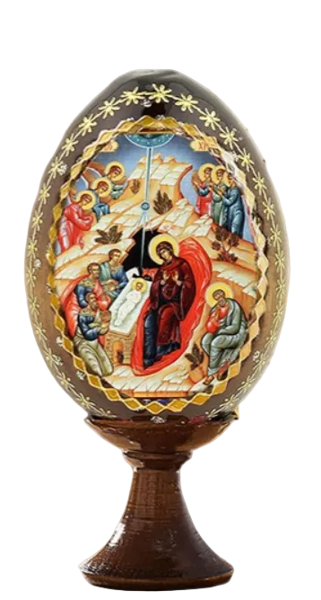 Wood Egg on stand with Angelic Nativity icon, version 1 Main image