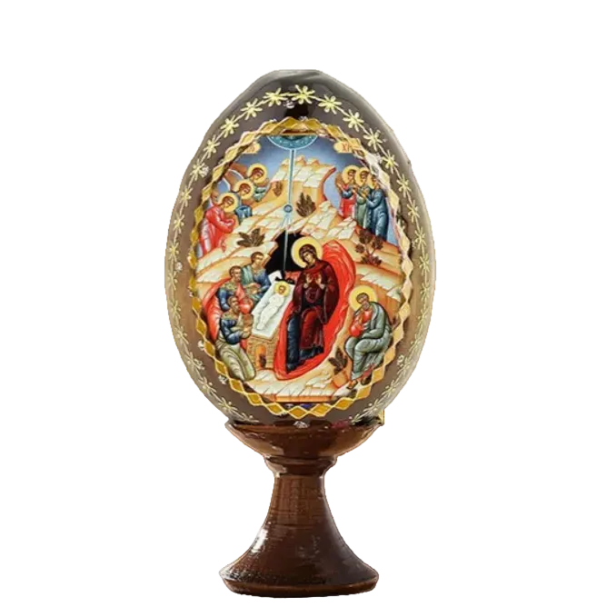Wood Egg on stand with Angelic Nativity icon, version 1 Main image