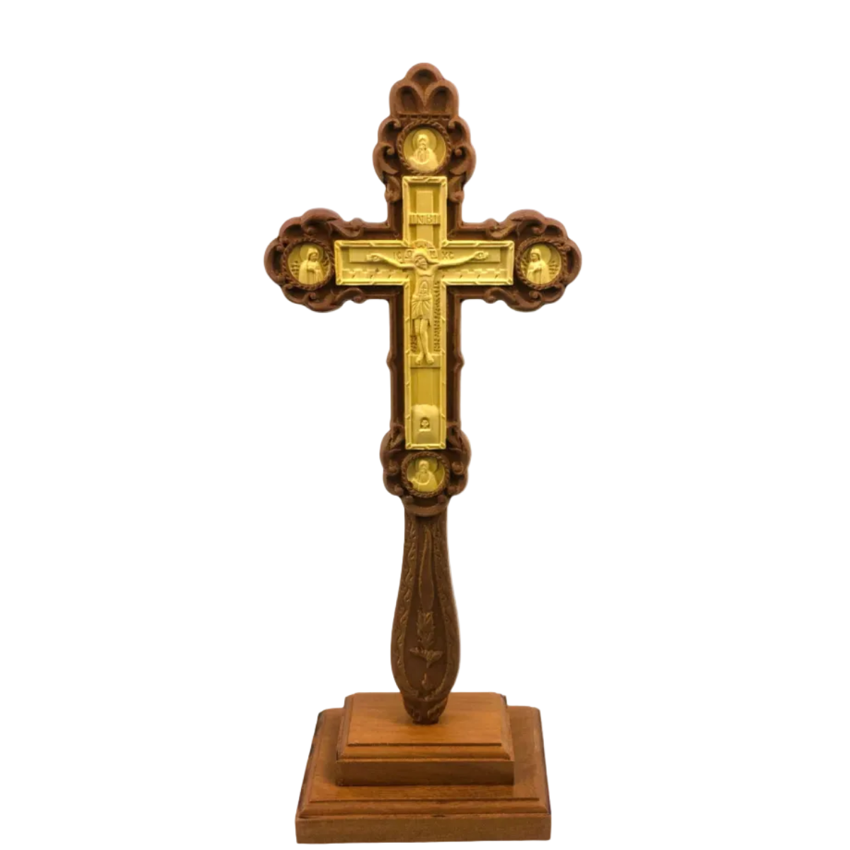 Wooden Standing Cross with Wooden Gold Cross Inset