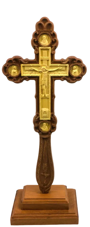 Wooden Standing Cross with Wooden Gold Cross Inset