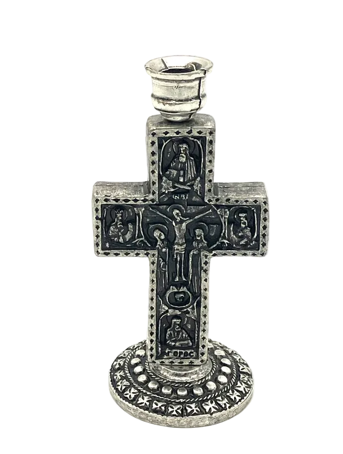Candle Holder with Icon of Crucifixion and Baptism of Christ