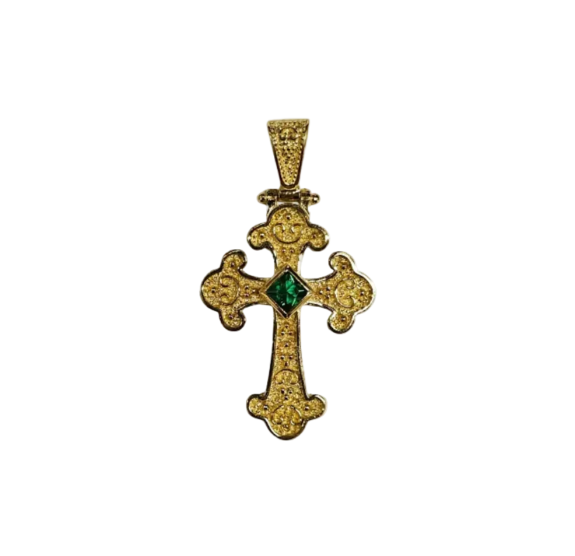 Silver Cross Gold-plated with Emerald Stone