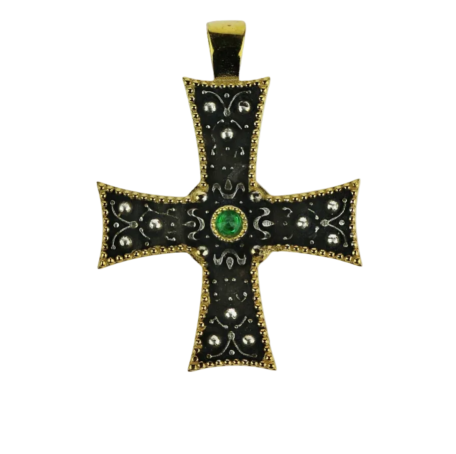 Silver Cross with Green Stone