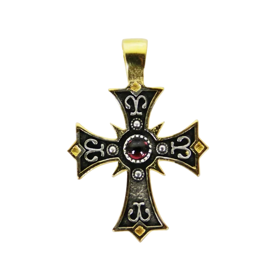 Silver Cross with Red Stone