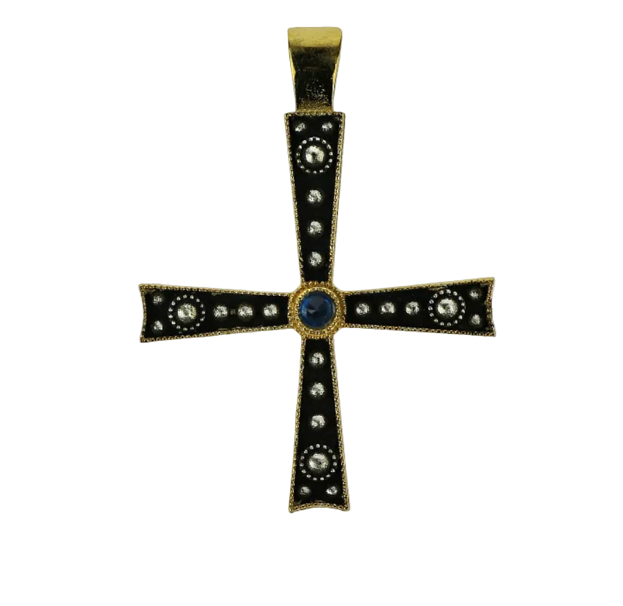 Silver Cross with Blue Stone