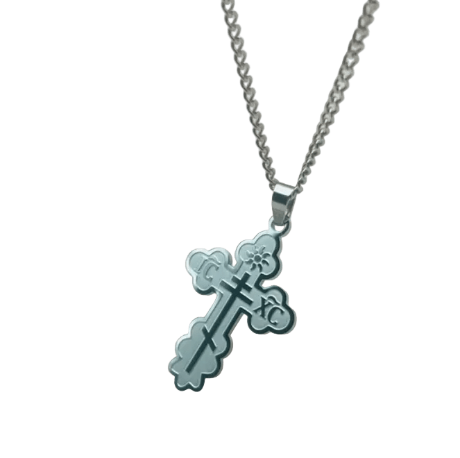 Orthodox Cross Stainless Steel Necklace (Chain Included) - Mercy Fold