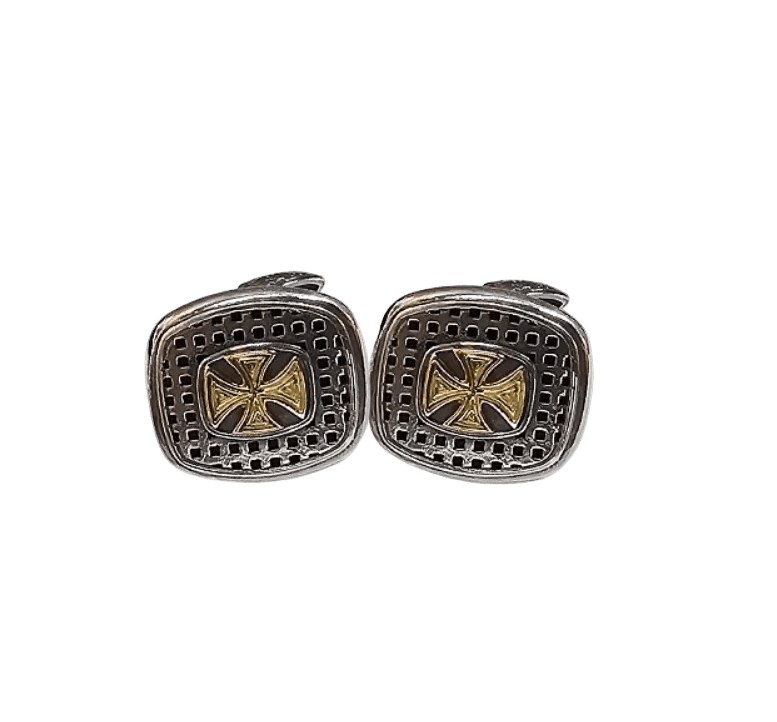 Silver Cufflinks with Gold Plated Cross - Mercy Fold