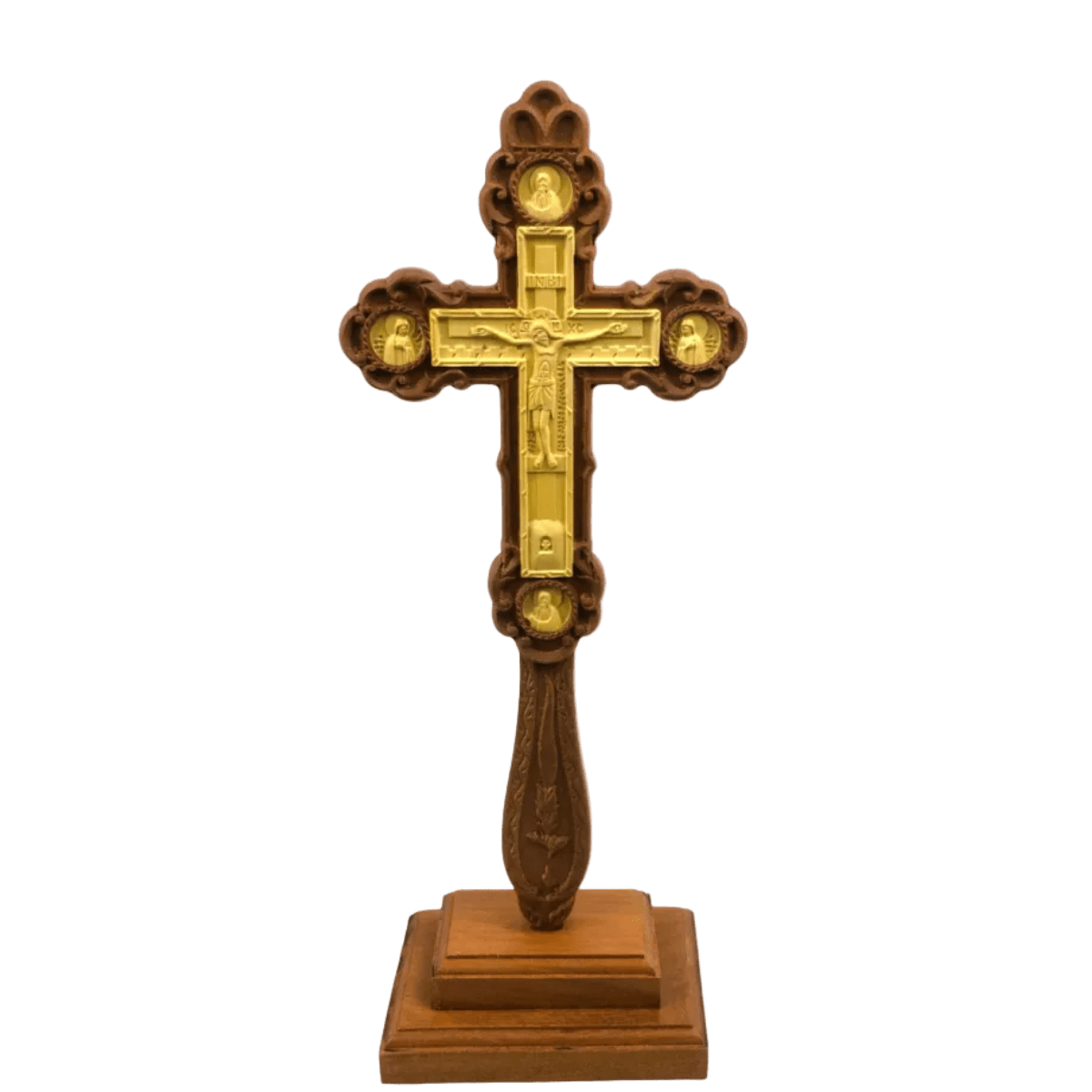 Wooden Standing Cross with Wooden Gold Cross Inset - Mercy Fold